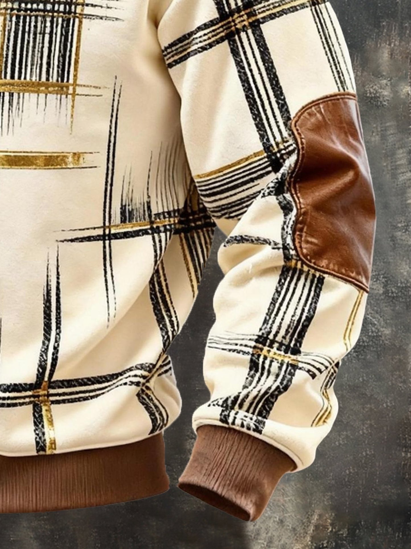 Men's Vintage Color-Block Printed Zip-Up Hoodie