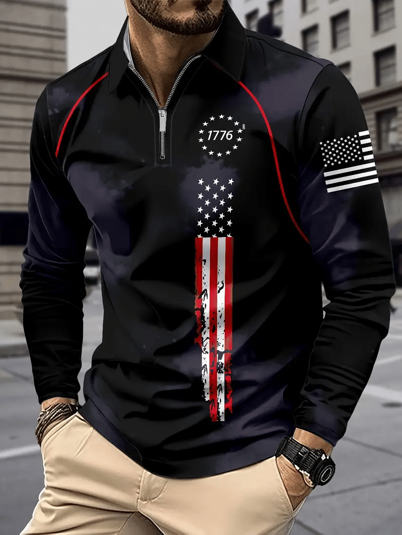 Men's Business Luxury Striped Zip-Neck Polo Shirt