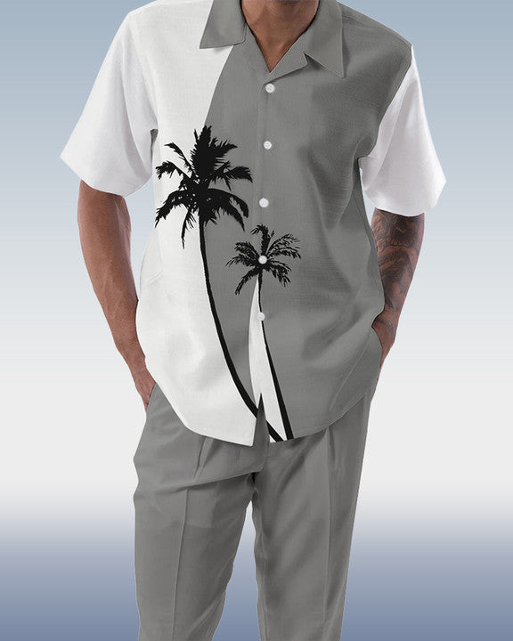 Rianmond Men's Color Matching 2-Piece Short Sleeve Walking Suit 185