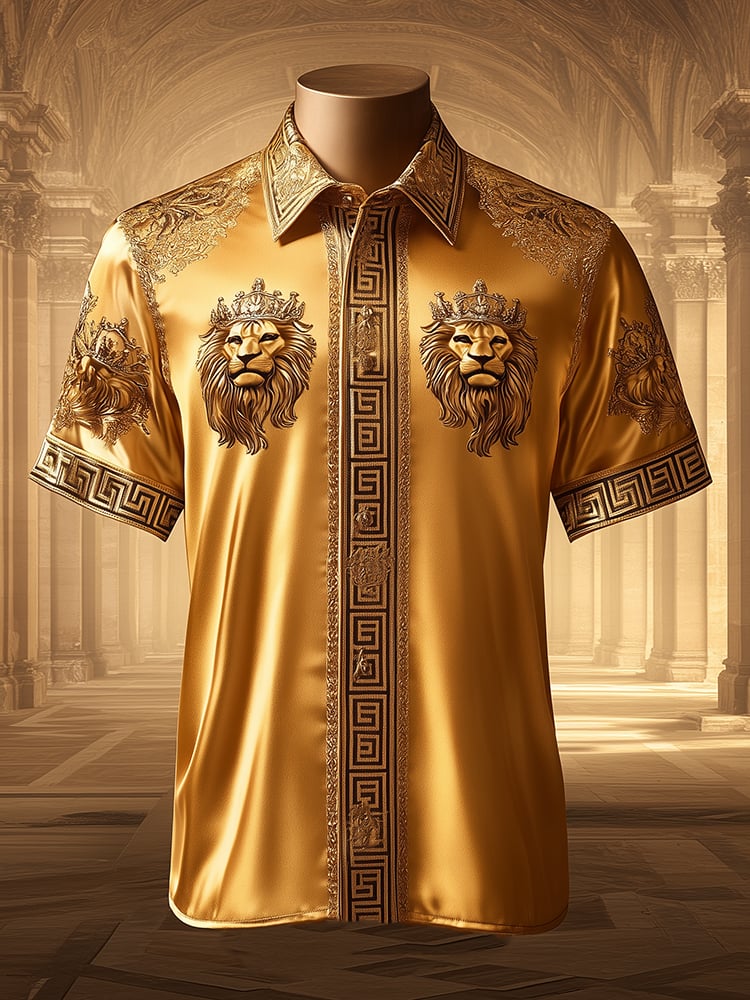 Men's Satin Luxe Print Short Sleeve Button Shirt