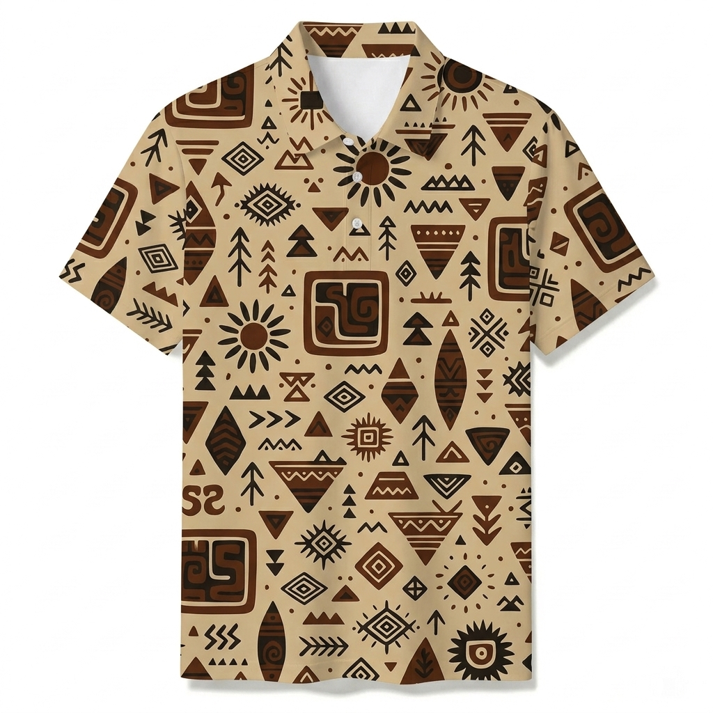 Men's Summer Khaki Icon Fashion Printed Polo Short-Sleeve