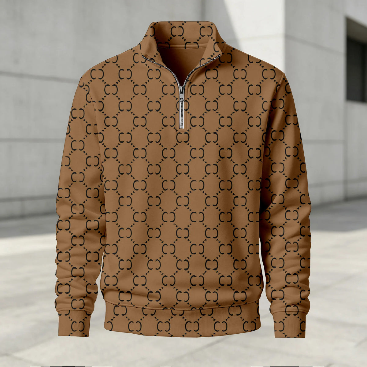 Men's Printed Stand-Up Collar Zip-Up Hoodie