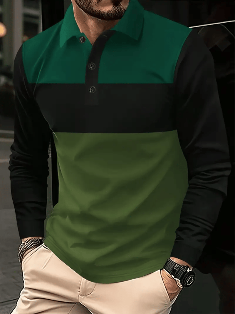 Men's Business Casual Striped Long-Sleeved Polo Shirt