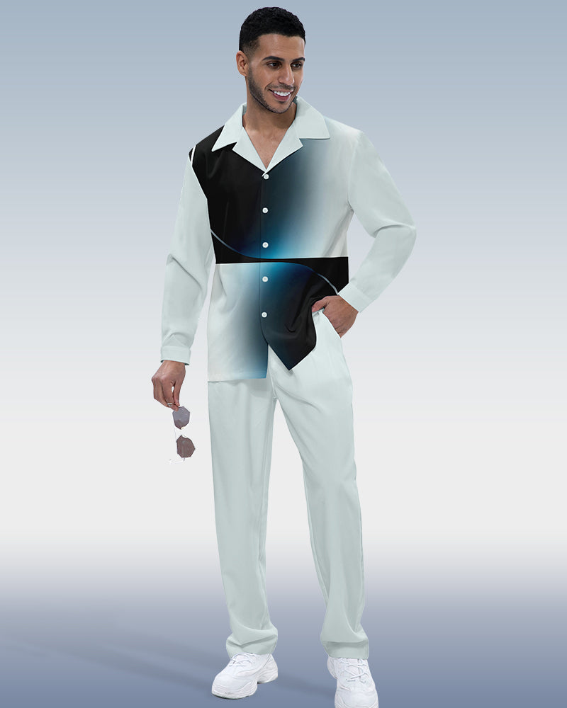 Men's Gradient Print Long Sleeve Shirt Walking Suit 314