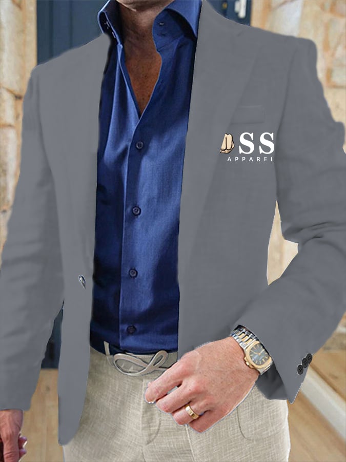 Men's Retro Single Breasted Letter Design Gentleman Business Suit Jacket