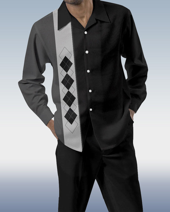 Suitmens Men's Color Block Print Long Sleeve Walking Suit 201