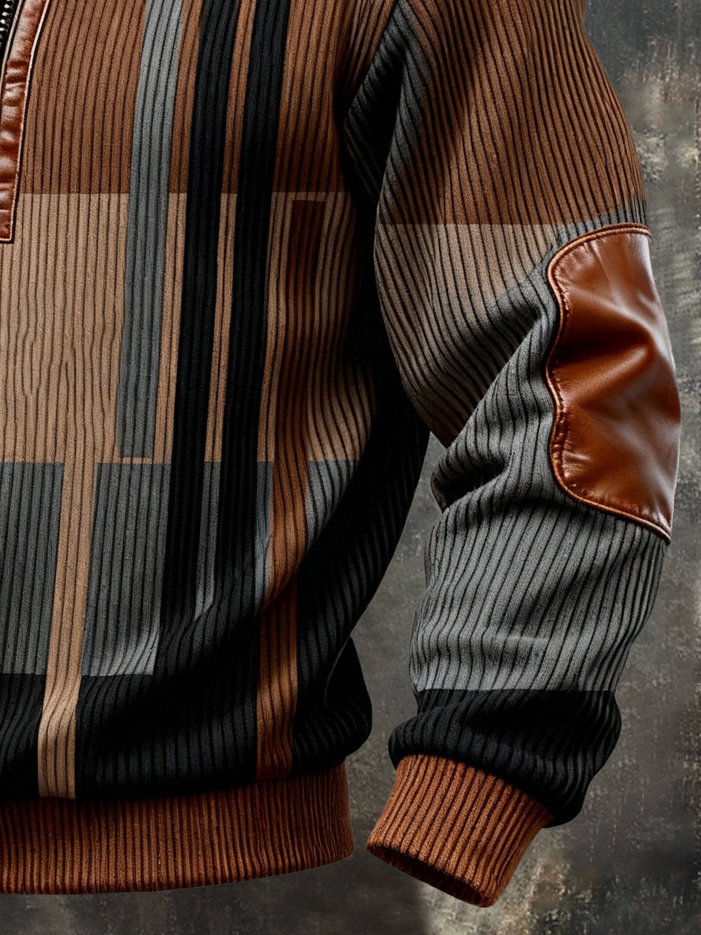 Men's Vintage Color-Block Printed Zip-Up Hoodie