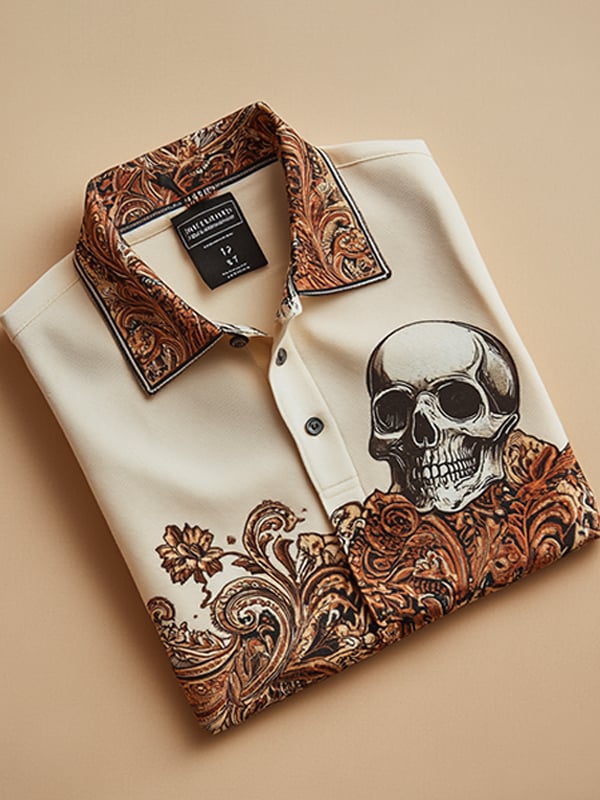 Men's Classic Business Skull Logo Short Sleeve Polo Shirt