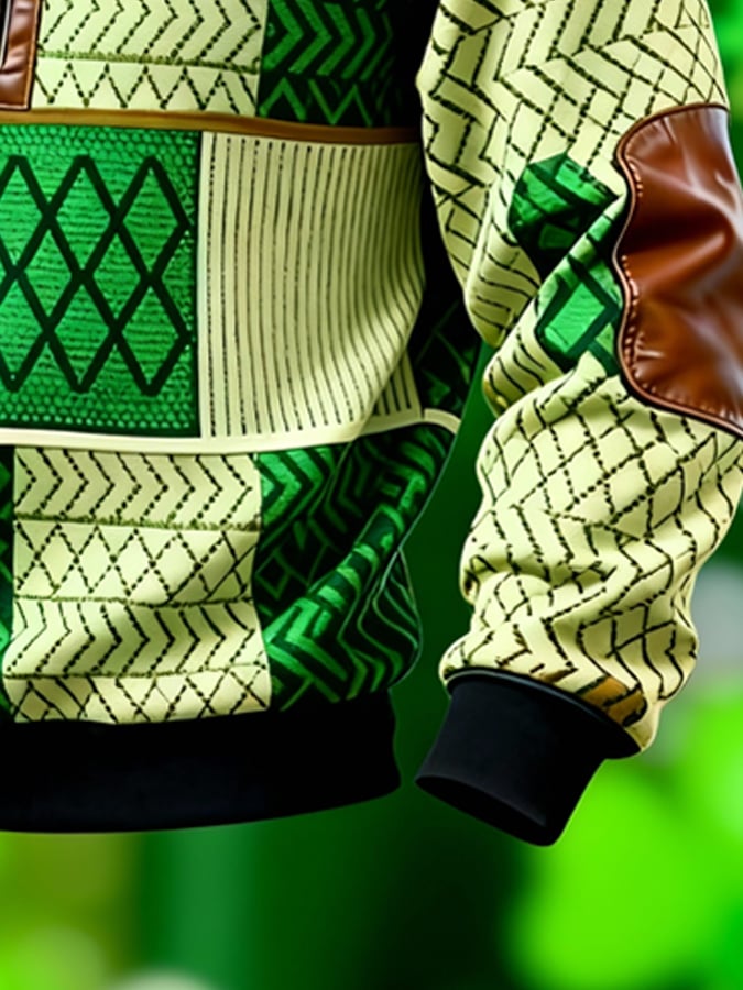 (Detachable Shamrock Brooch Included) Men's Casual St. Patrick's Day Color-Block Half-Zip Stand-Collar Long-Sleeved Sweatshirt