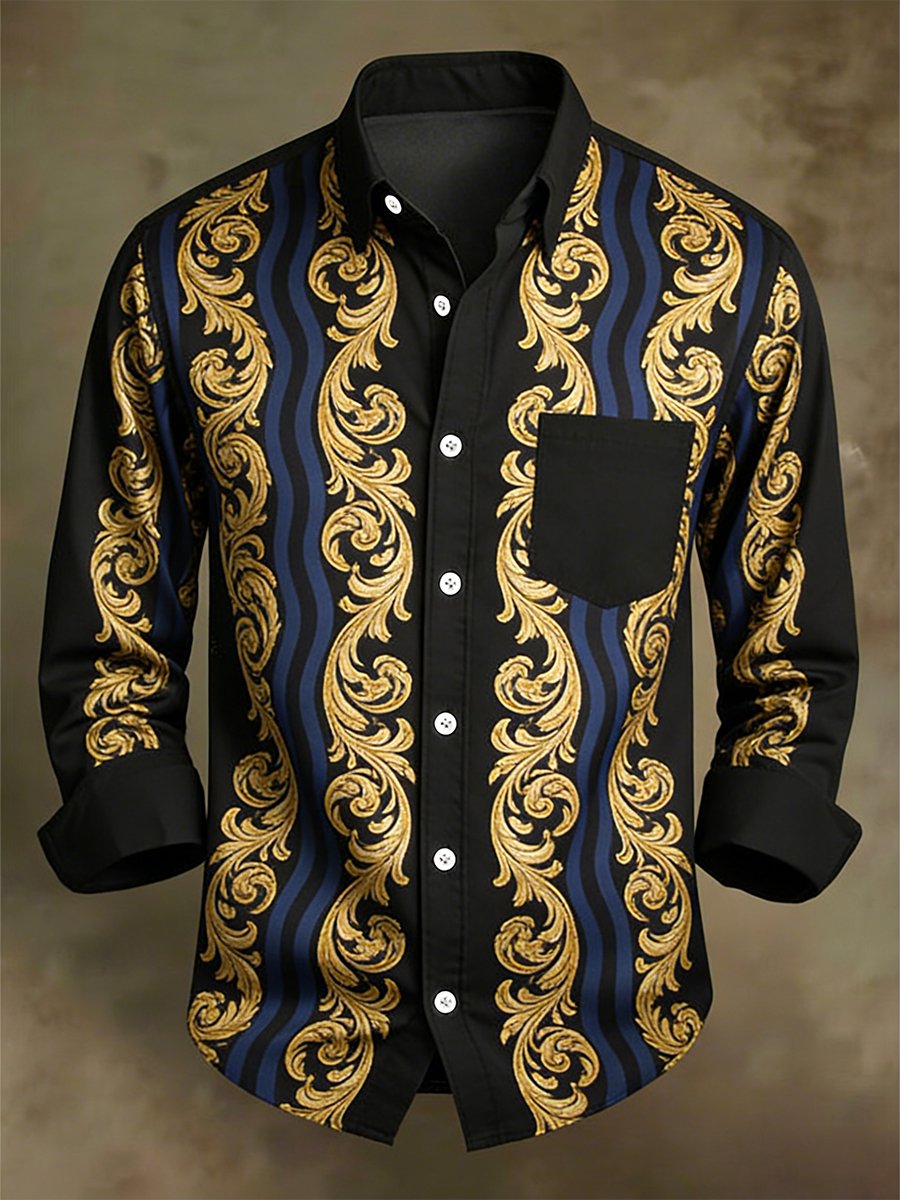 Men's Retro Business Casual Baroque Striped Long-Sleeved Shirt