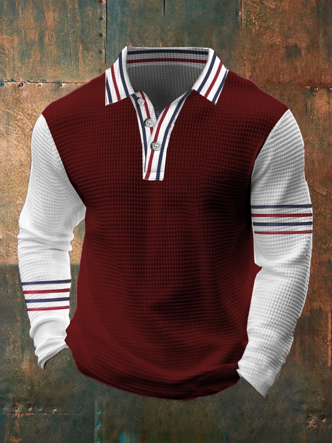 Men's Casual Contrast Waffle Polo