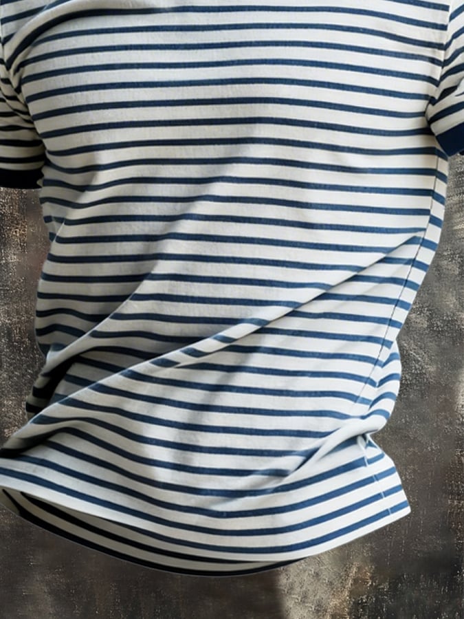 Men's Retro Navy Blue Classic Striped T-Shirt