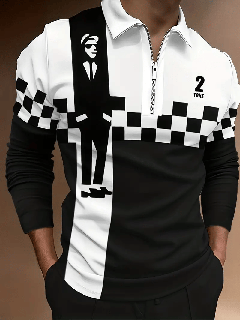 Men's Trendy Business Striped Zipper Polo Shirt