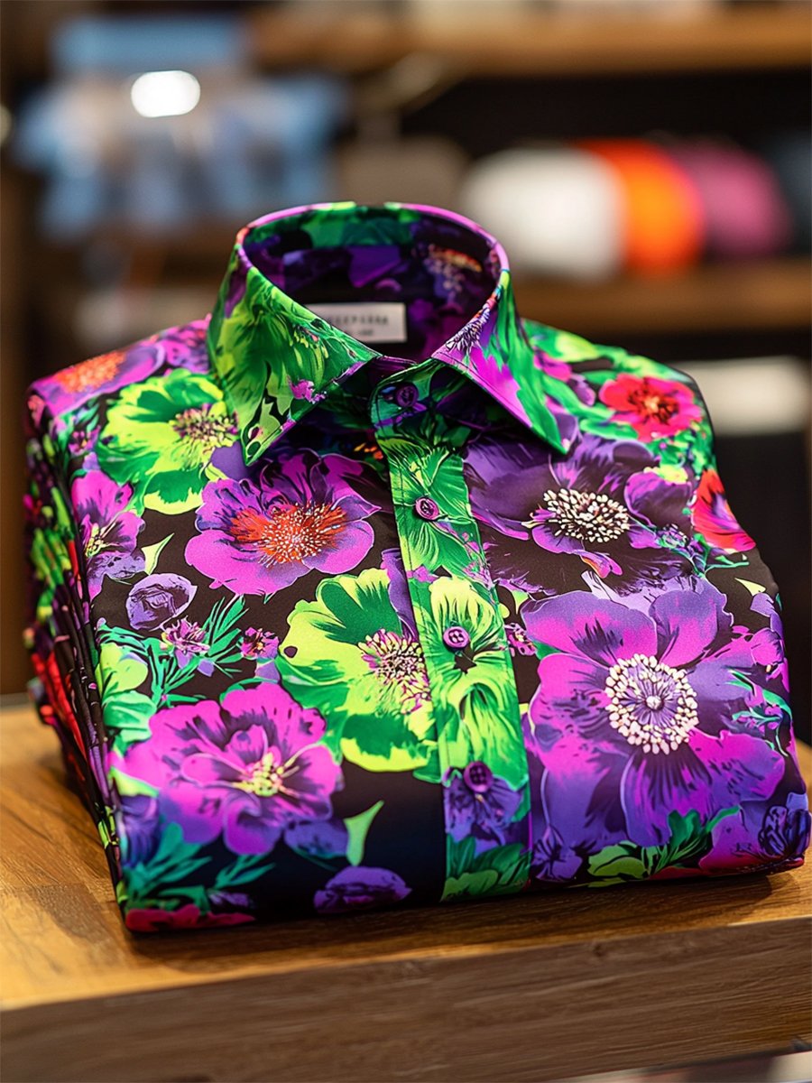 Men's Satin Luxe Hawaiian Print Short Sleeve Button Shirt