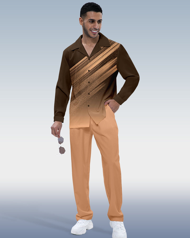 Suitmens Men's Ombre Print Long Sleeve Shirt Walking Set 271