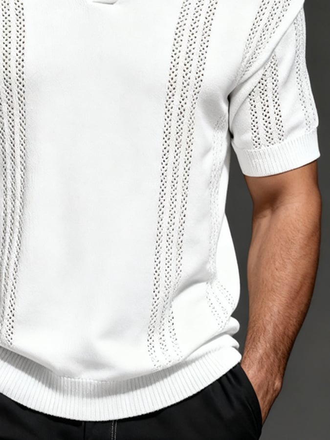 Men's Casual Knitted Jacquard Stretch Polo Shirt
