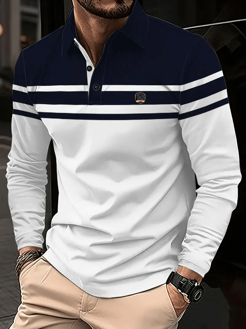 Men's Business Classic Stripe Print Button Polo Shirt