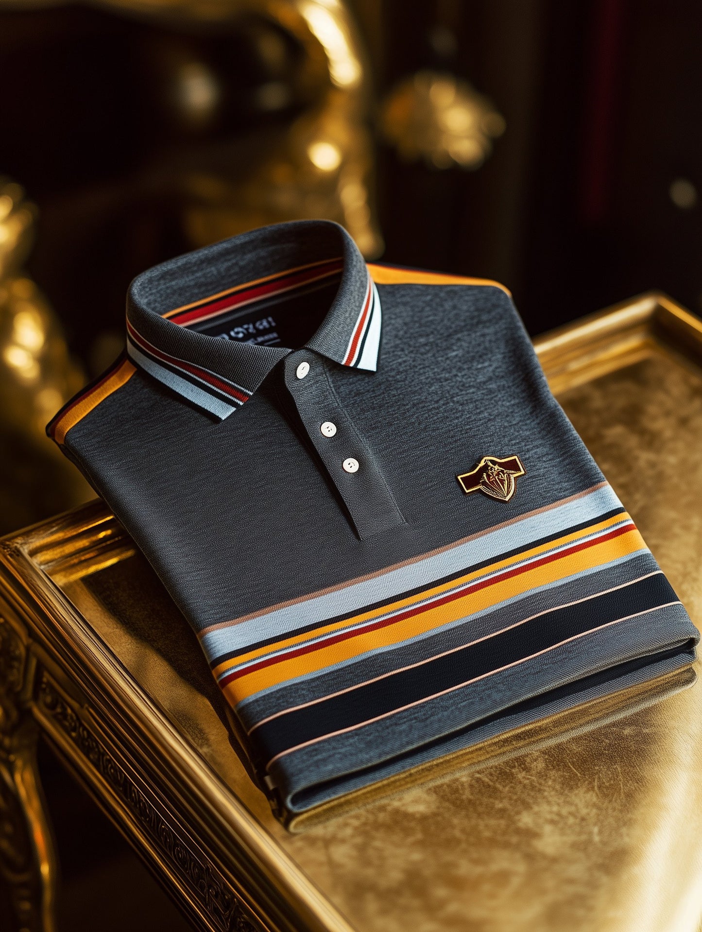 Men's Business Casual Button Striped Old Money Short Sleeve Polo Shirt