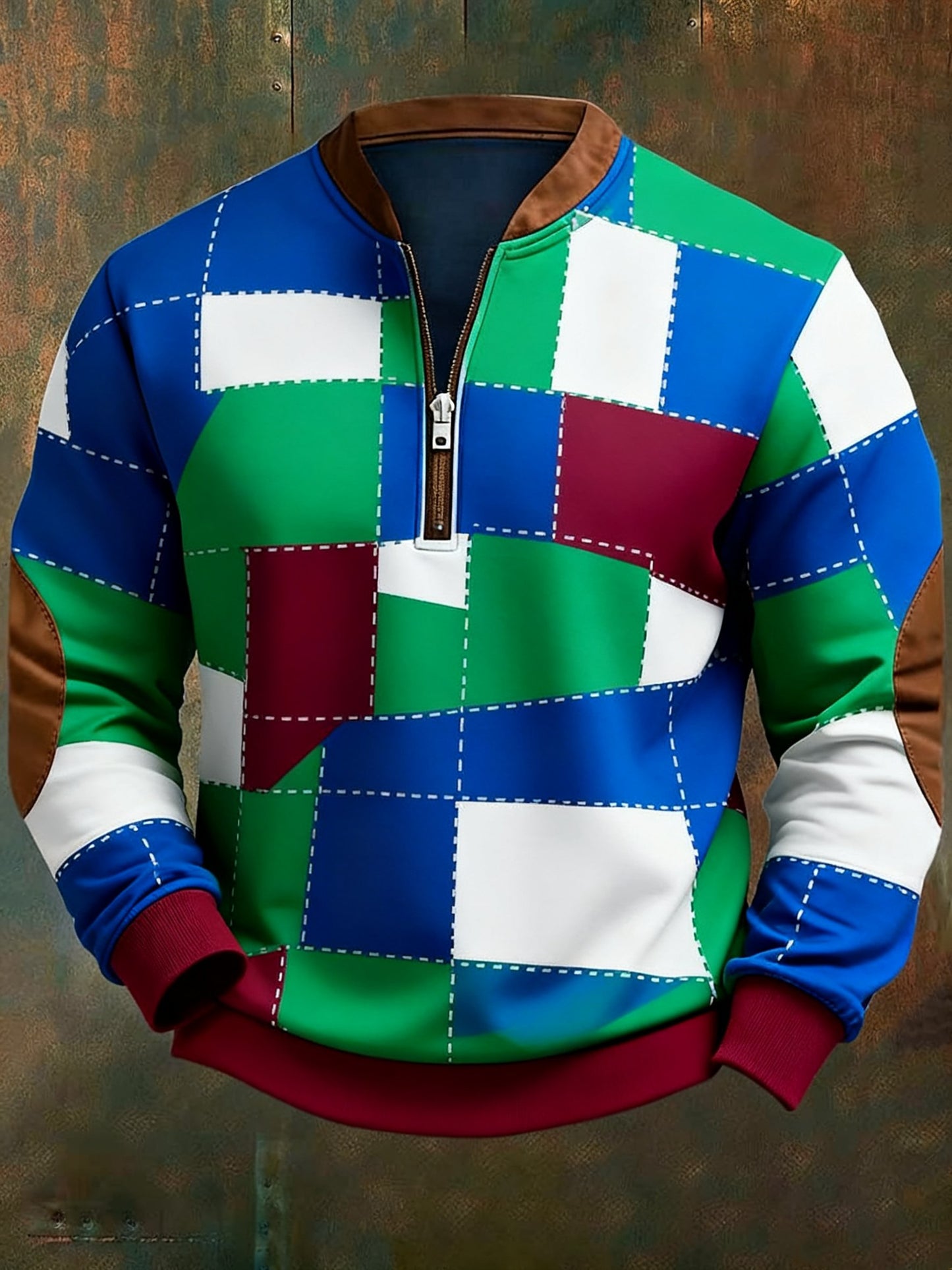 Men's Casual Geometric Color Block Print Sweatshirt