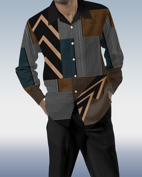 Suitmens Men's Color Block Print Long Sleeve Walking Suit 197