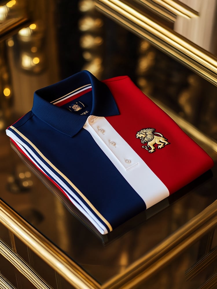 Men's Retro Business Logo Print Long Sleeve Polo Shirt