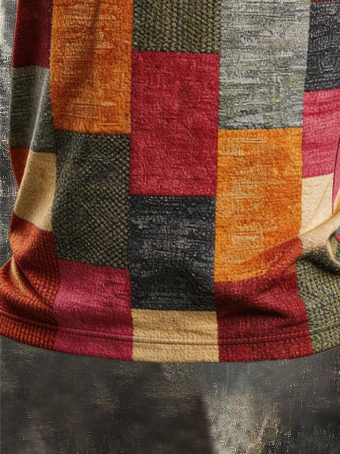 Men's Retro Color-Block Zip-Up T-Shirt