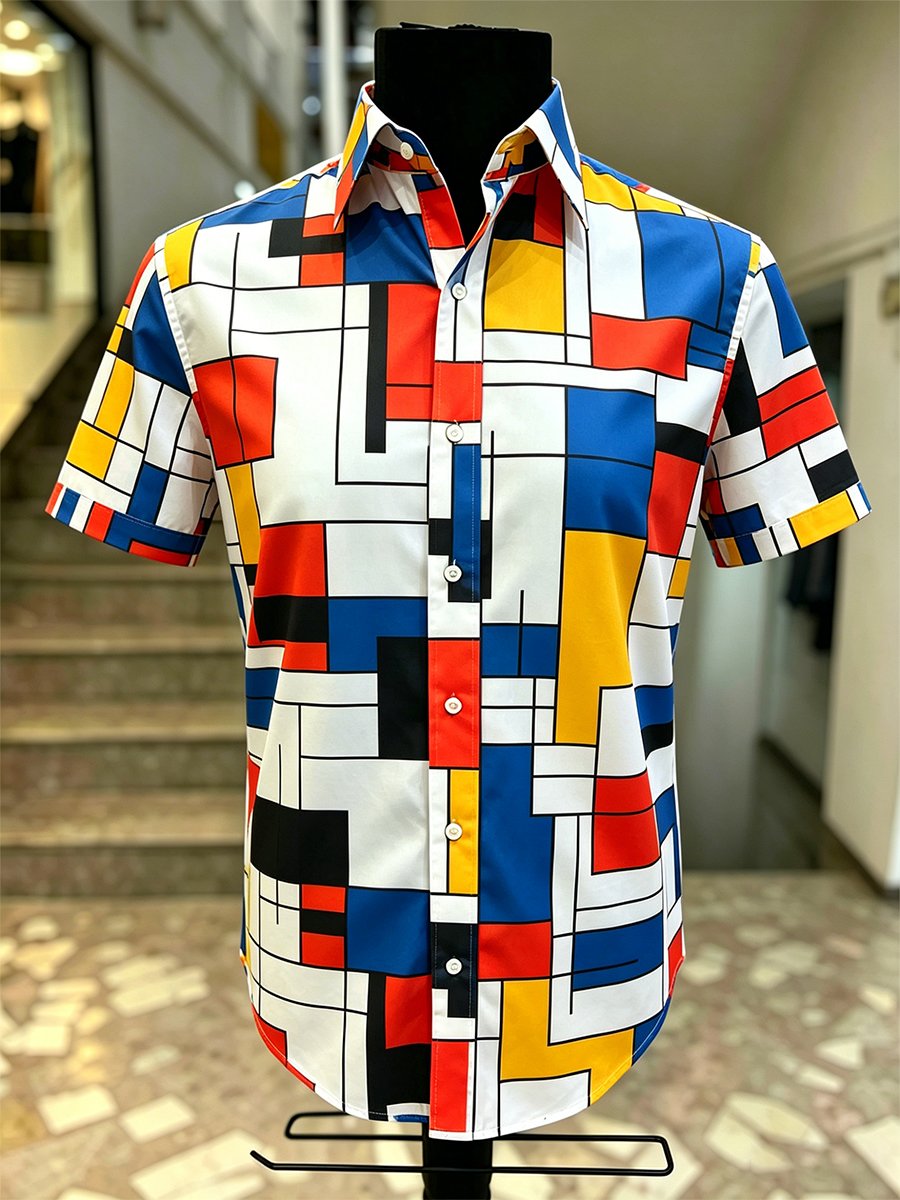 Men's Retro Bauhaus Geometric Short-Sleeve Shirt