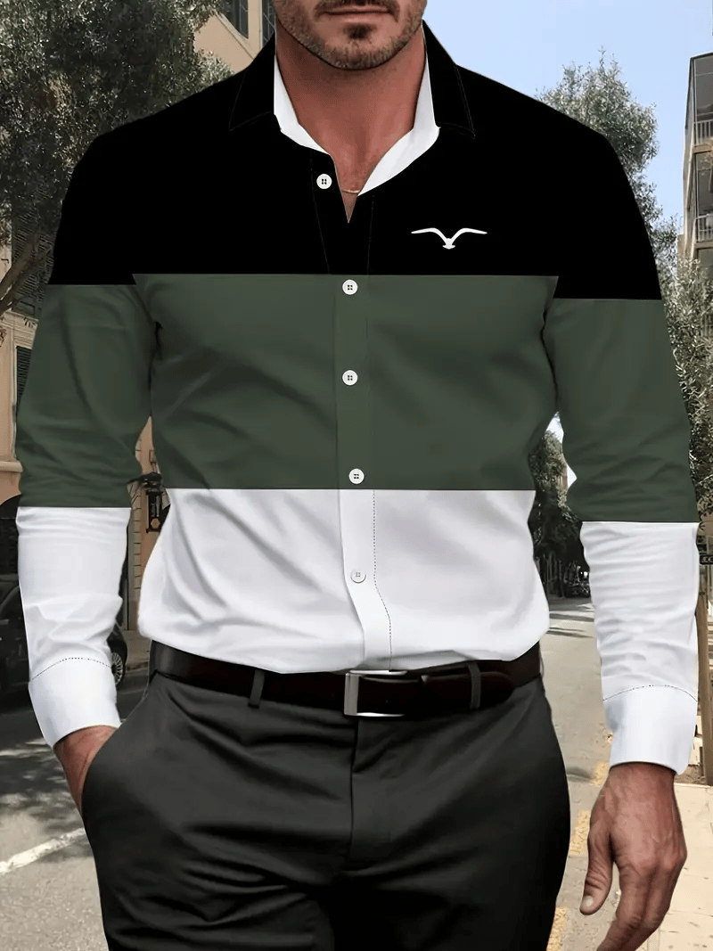Men's Casual Striped Long Sleeve Lapel Shirt