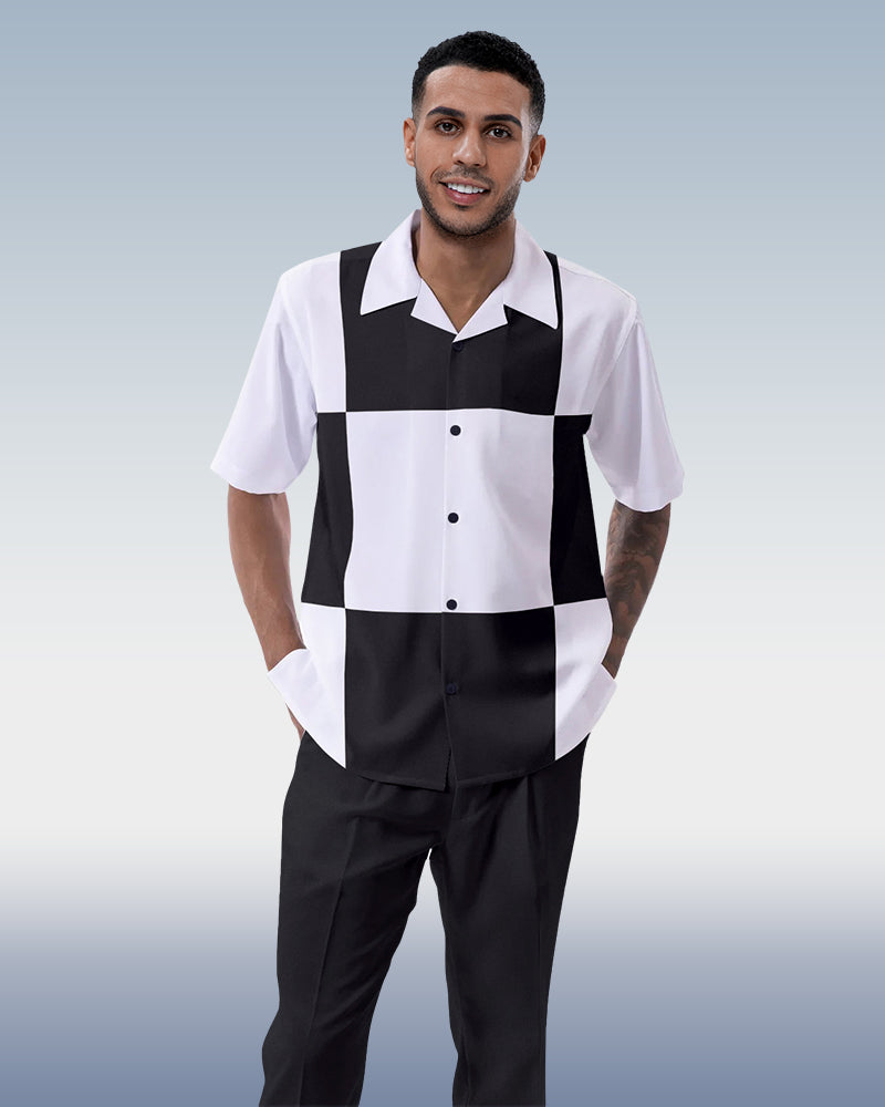 Black Block Walking Suit 2-Piece Short Sleeve Suit
