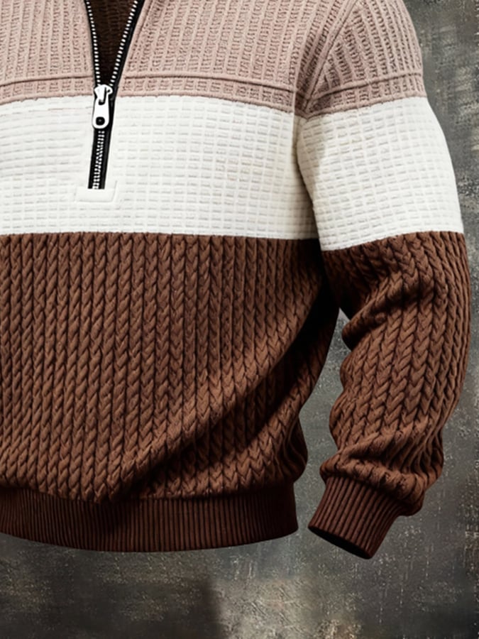 Men'S Casual Retro Half-Zip Stand-Collar Long-Sleeved Sweatshirt