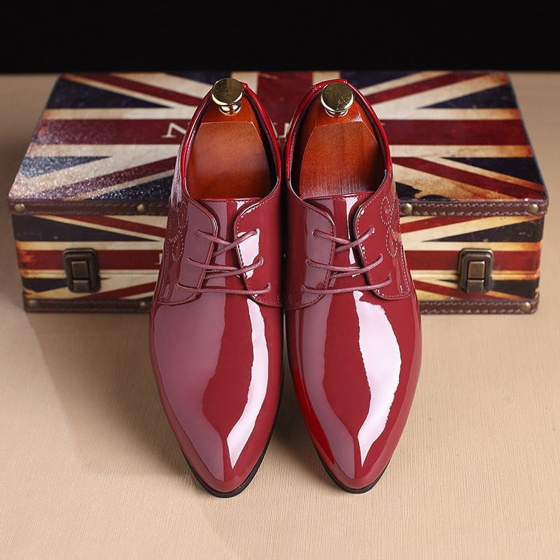 Men'S English Gentlemen'S Glossy Business Attire Pointed PU Leather Shoes
