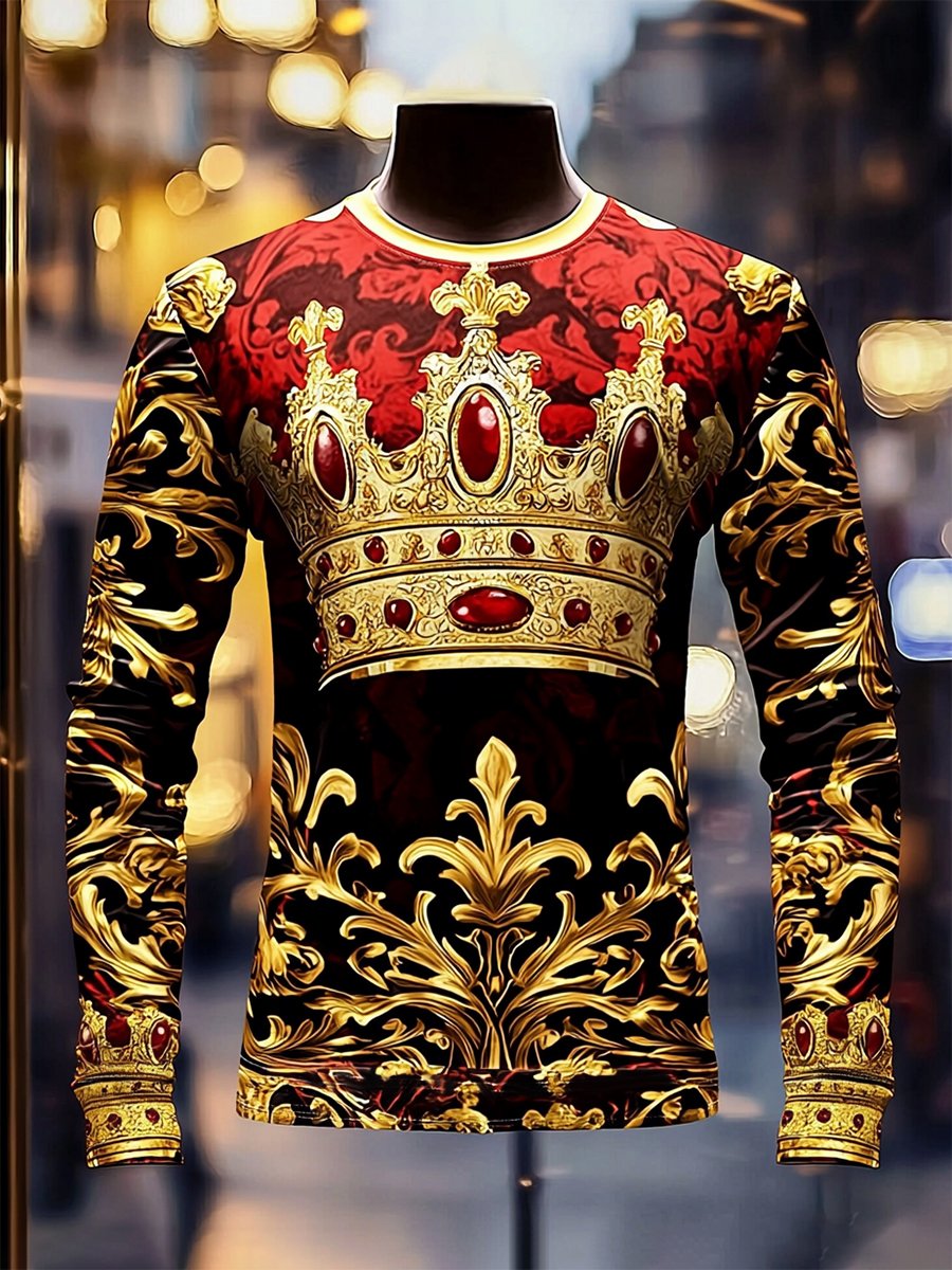 Men's Luxe Crown Print Long Sleeve T-Shirt