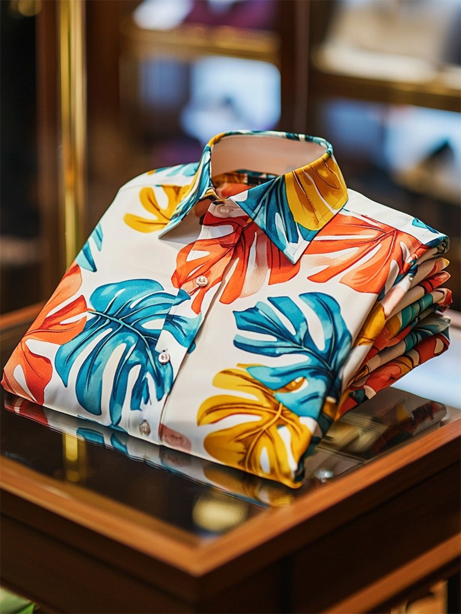Men's Satin Luxe Hawaiian Print Short Sleeve Button Shirt