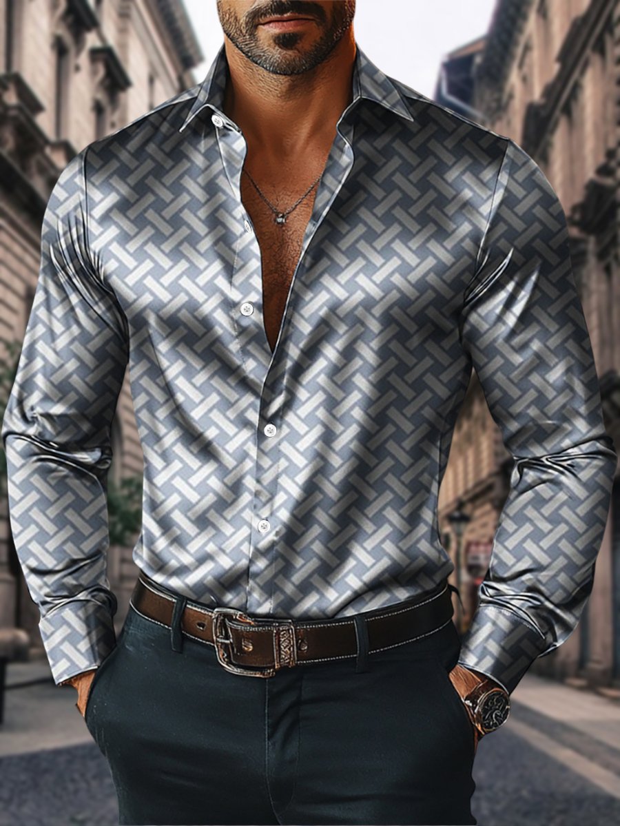 Men's Satin Luxe Long Sleeve Button Down Shirt