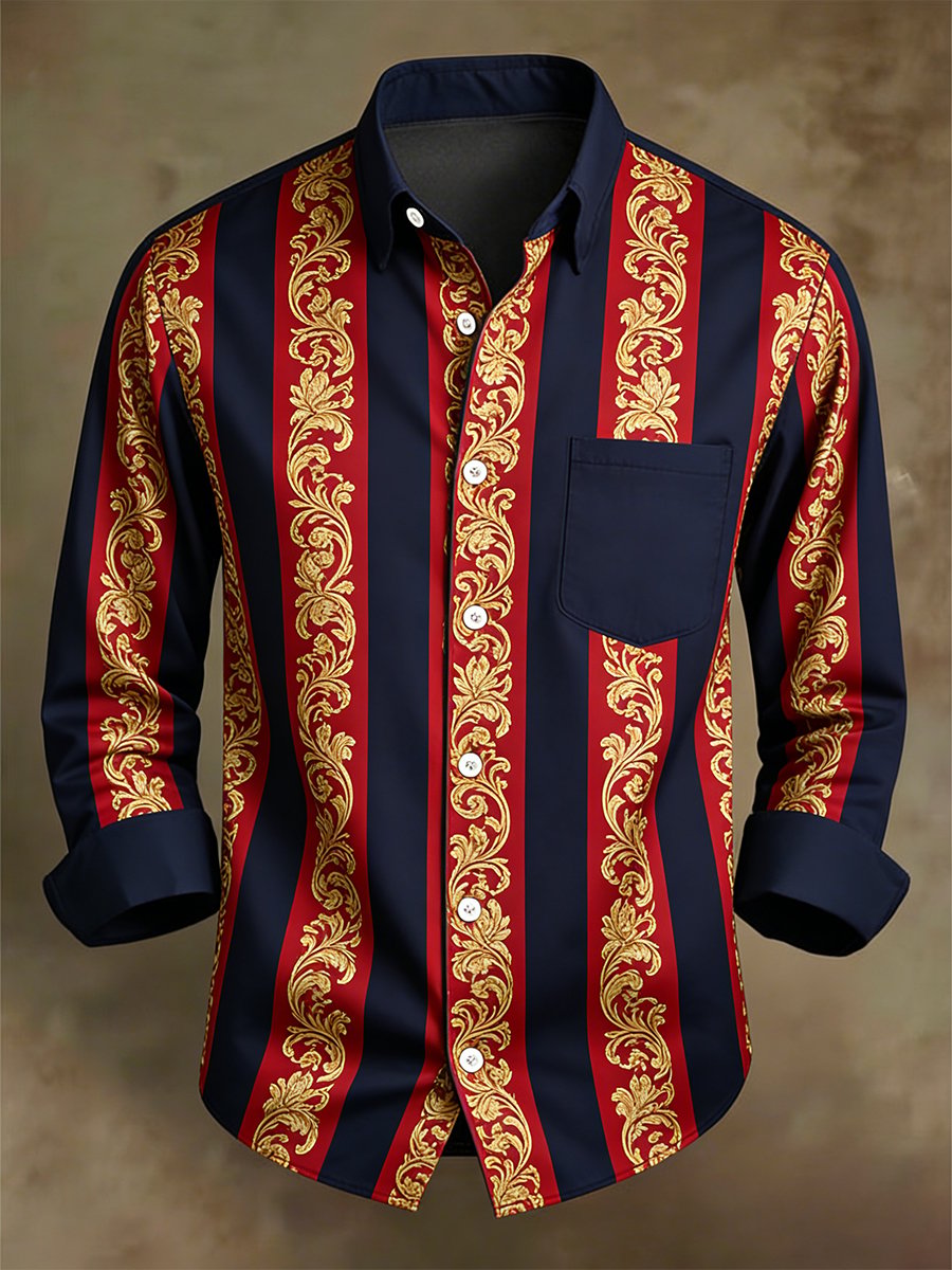 Men's Retro Business Casual Baroque Striped Long-Sleeved Shirt