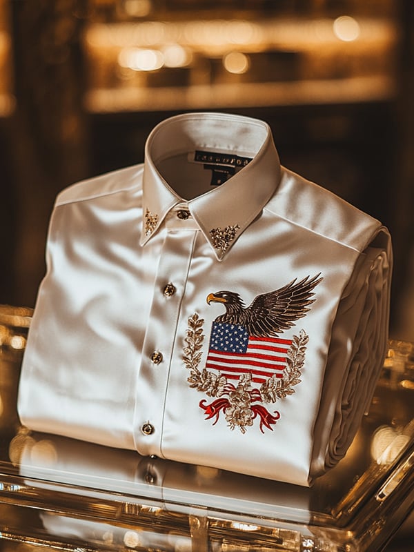 Men's Satin Luxe Independence Day Long Sleeve Button Down Shirt