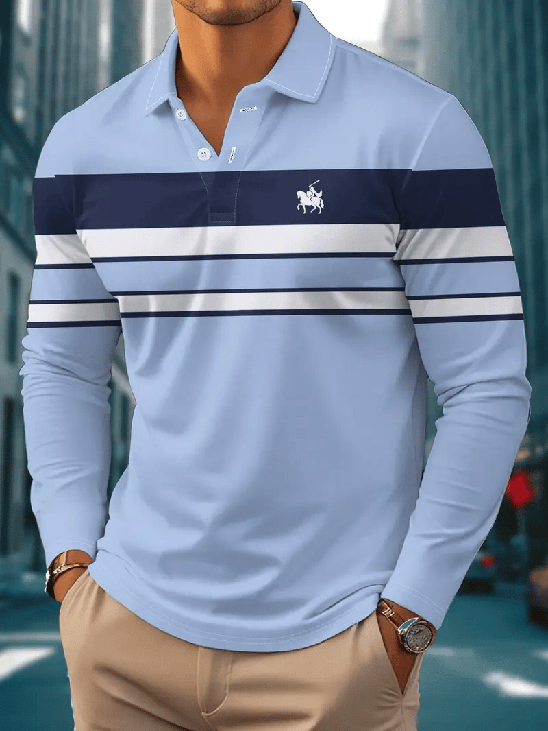 Men's Business Light Luxury Striped Print Lapel Polo Shirt