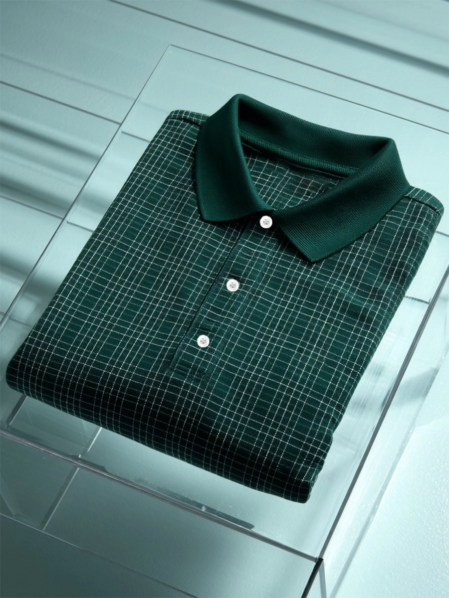 Men's Business Casual Geometric Art Button Short Sleeve Polo Shirt