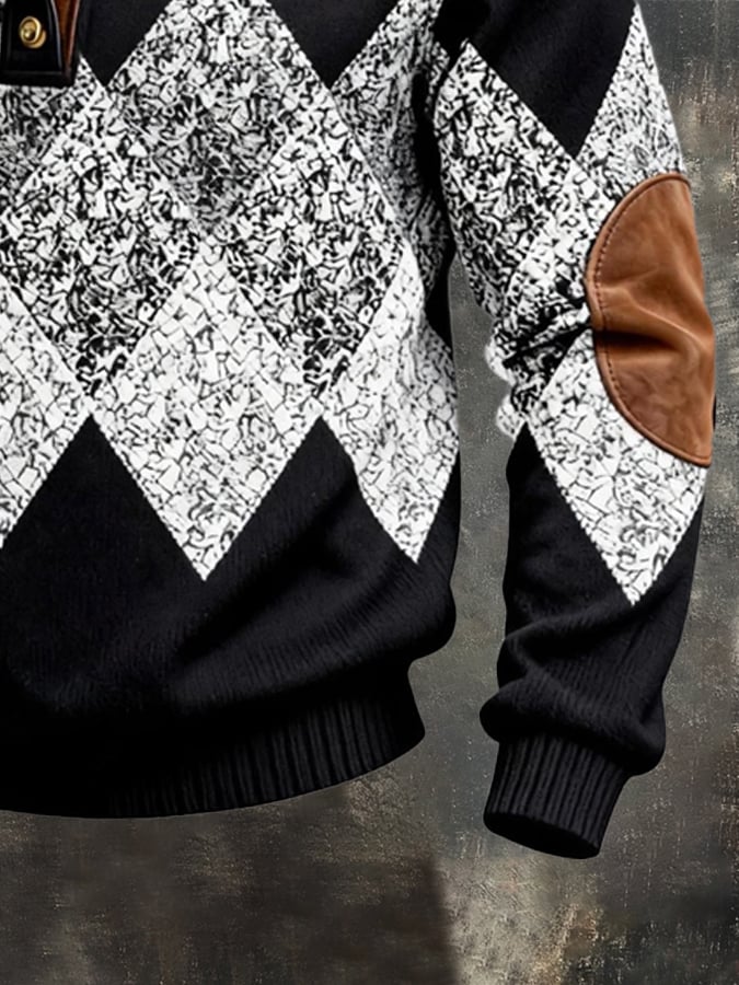 Men's Vintage Jacquard Textured Color-Block Comfortable Henley Sweatshirt