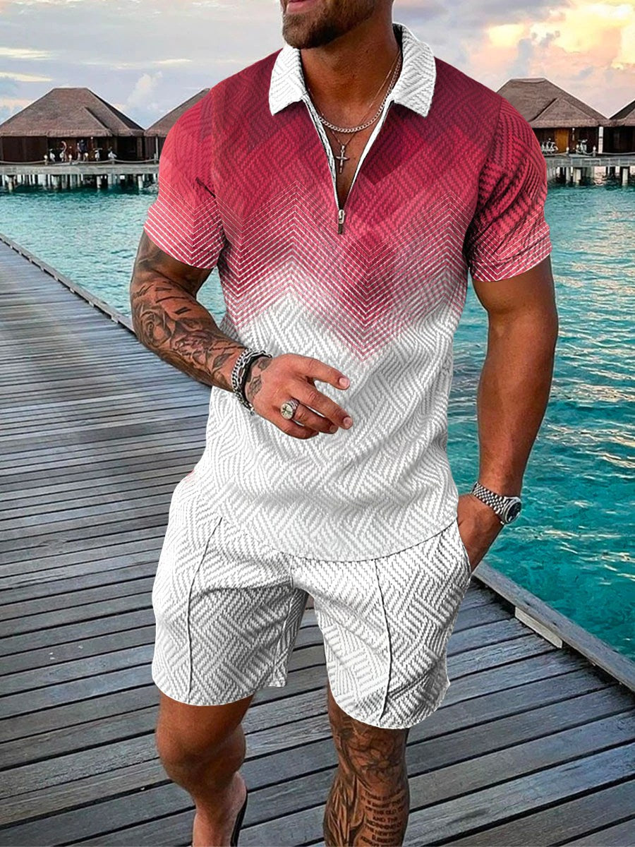 Men's Casual Contrast Polo Shirt Two Piece