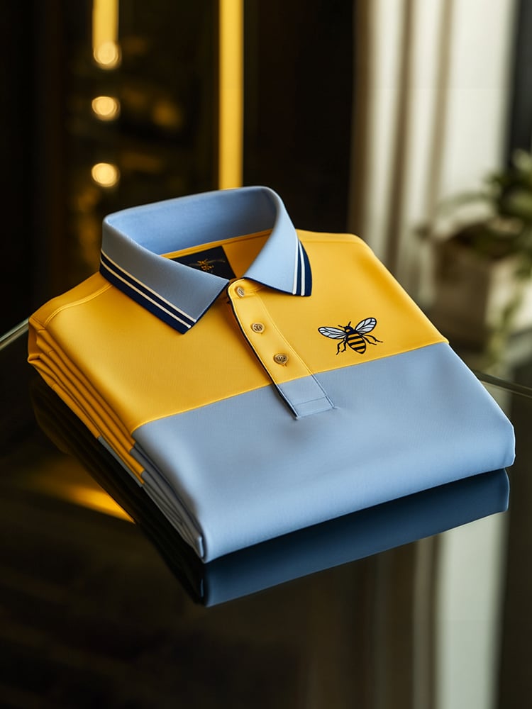 Men's Classic Business Check Button Short Sleeve Polo Shirt