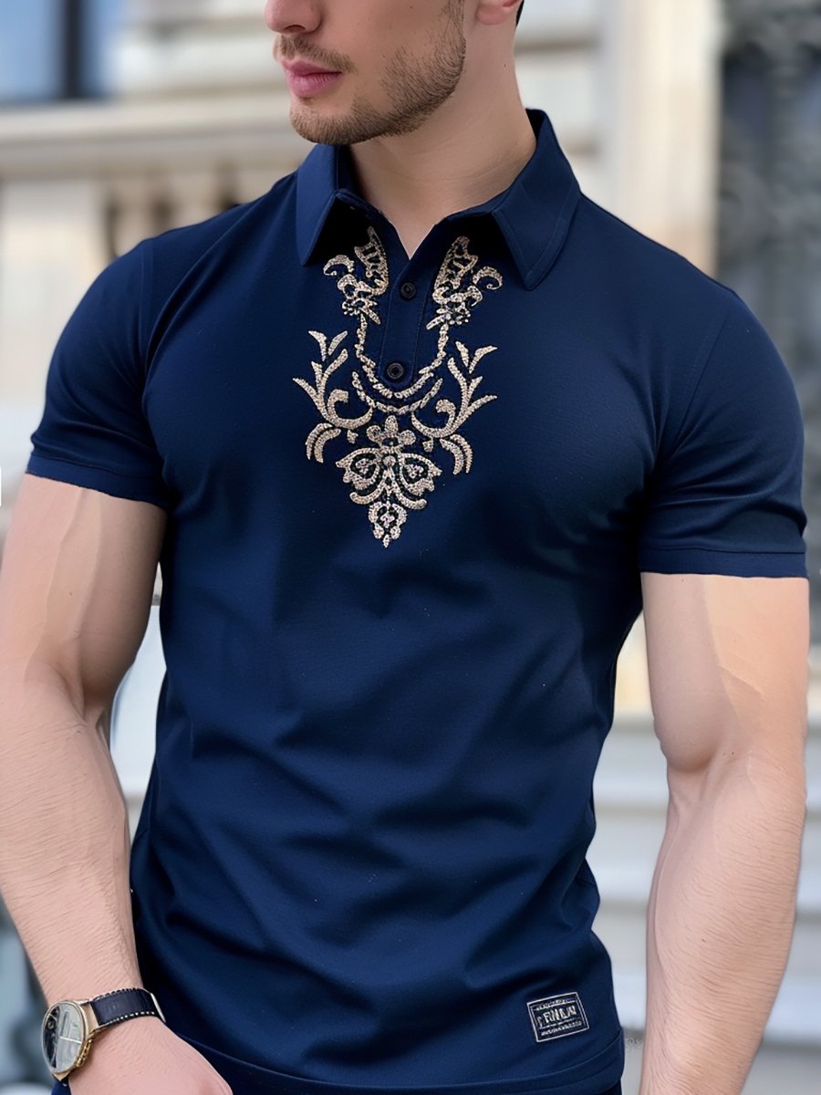 Men's Business Vintage Button-Down Short Sleeve Polo Shirt