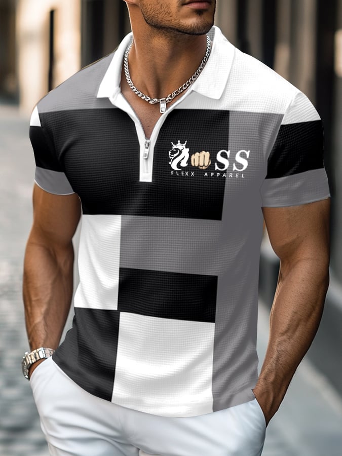 Men's Contrast Waffle Zip Polo