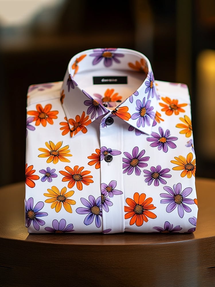 Men's Business Casual Floral Lapel Short Sleeve Shirt