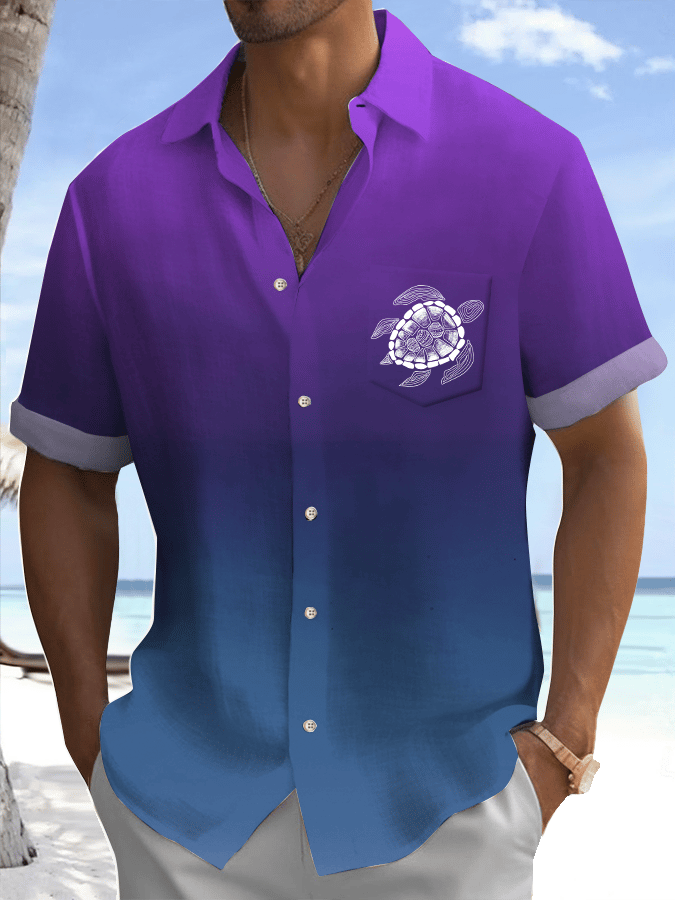 Men's Turtle Printed Casual Vacation Shirt (With Pockets)
