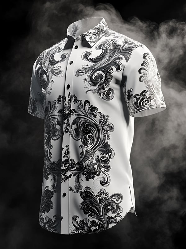 Men's Vintage Dark Baroque Print Short Sleeve Shirt