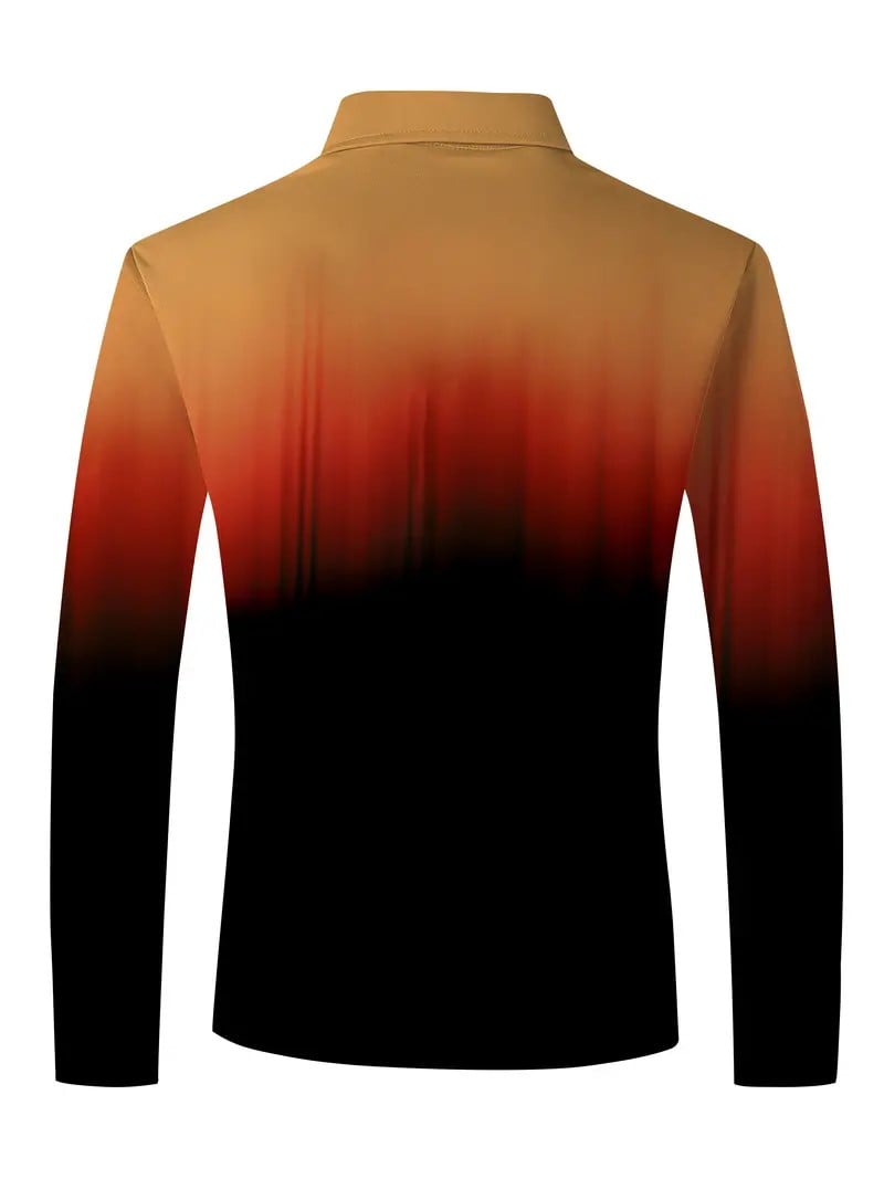 Men's Business Casual Striped Long-Sleeved Polo Shirt