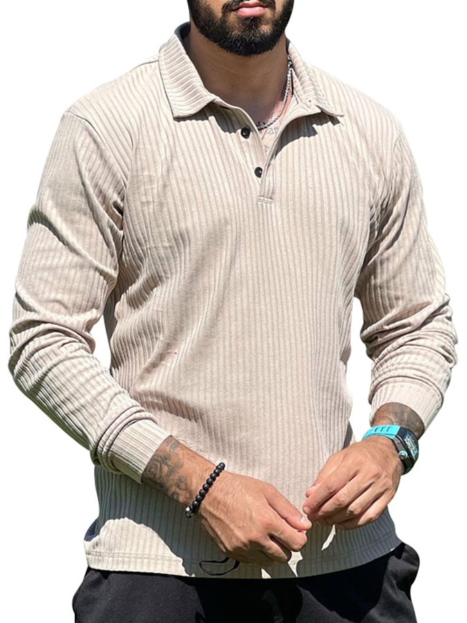 Ribbed Casual Long Sleeve Half Button Knit Polo Shirt