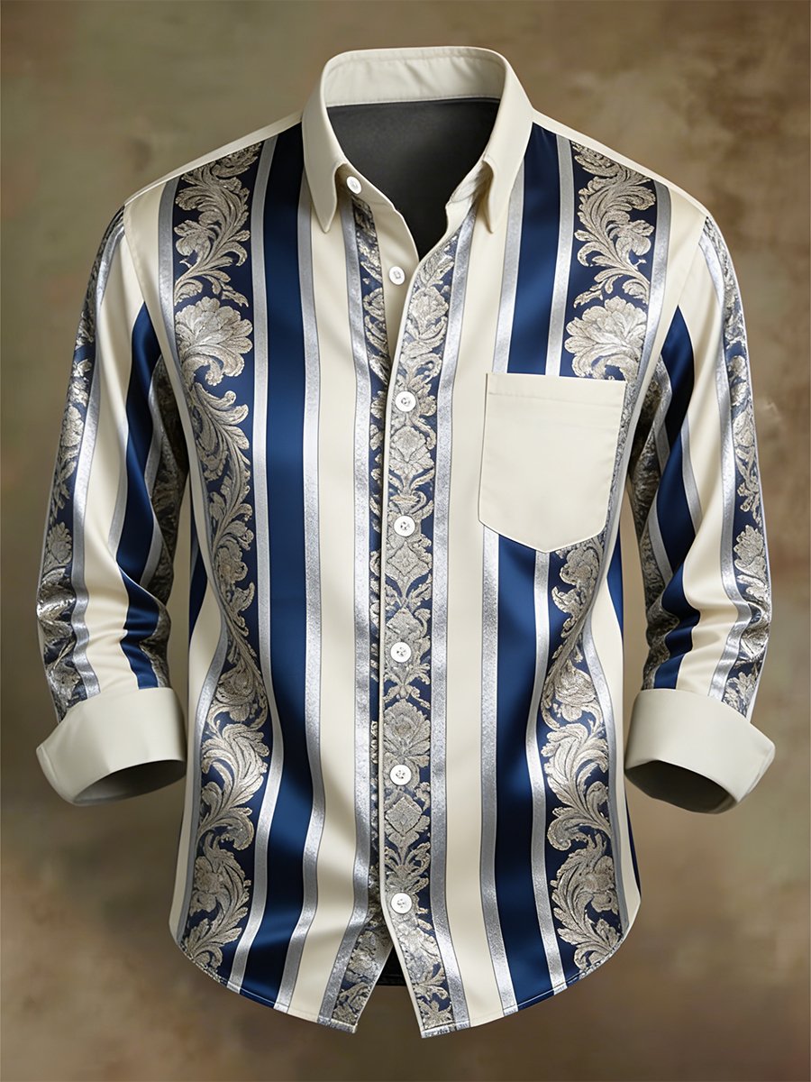 Men's Retro Business Casual Baroque Striped Long-Sleeved Shirt
