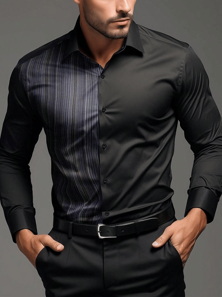 Men's Business Casual Striped Long Sleeve Shirt